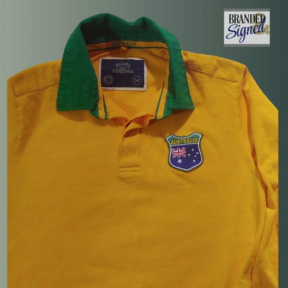 Australia Rugby Shirt. Men's Long Sleeves PoloSize Medium Yellow and Green